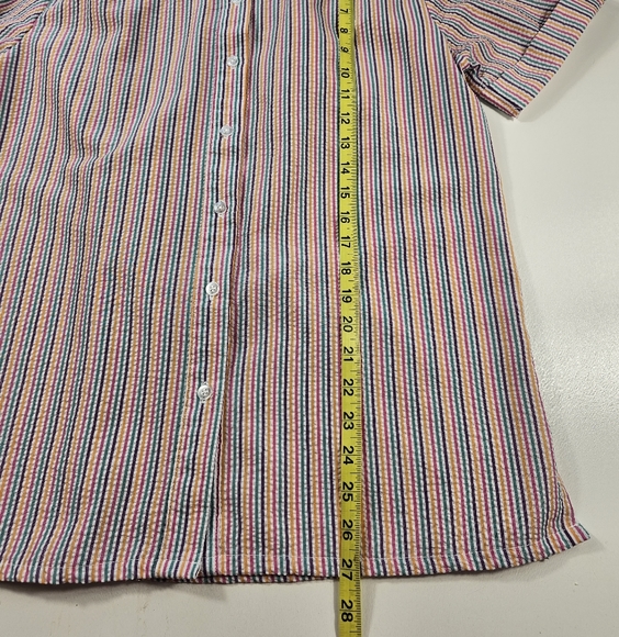 Vintage Rainbow Seersucker Womens Short Sleeve Button Up Medium Boca Bay EUC ^ - Picture 4 of 7